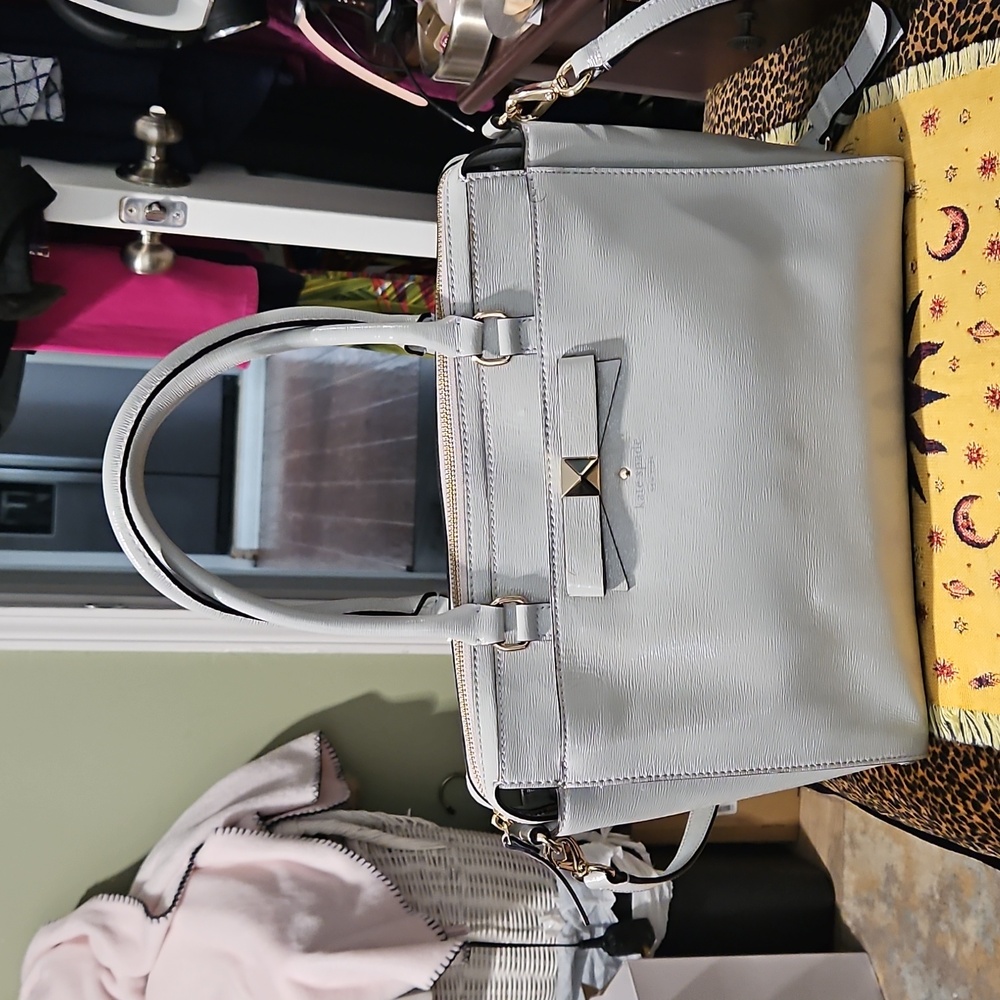 Vtg Kate Spade Beacon Court Jeanne Patent Leather Tote Shiney Gray 12X10X5 EUC